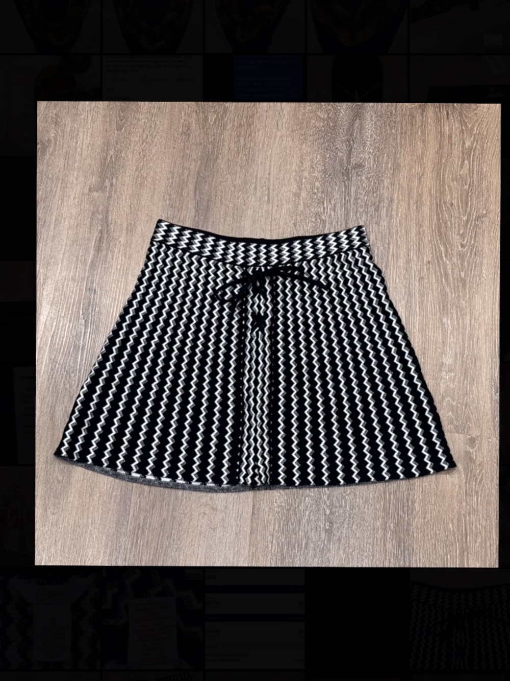 Y2K Candies Mini Skirt Black White Chevron Zig Zag Knit Cotton Blend Small